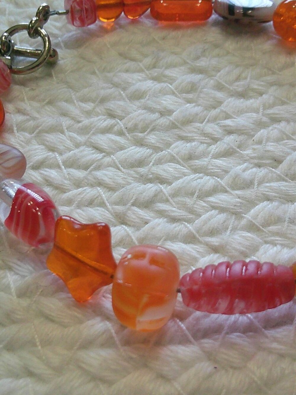 Whimsical ORANGE GLASS BEADS Handmade Silver Bracelet Size 8" #75F